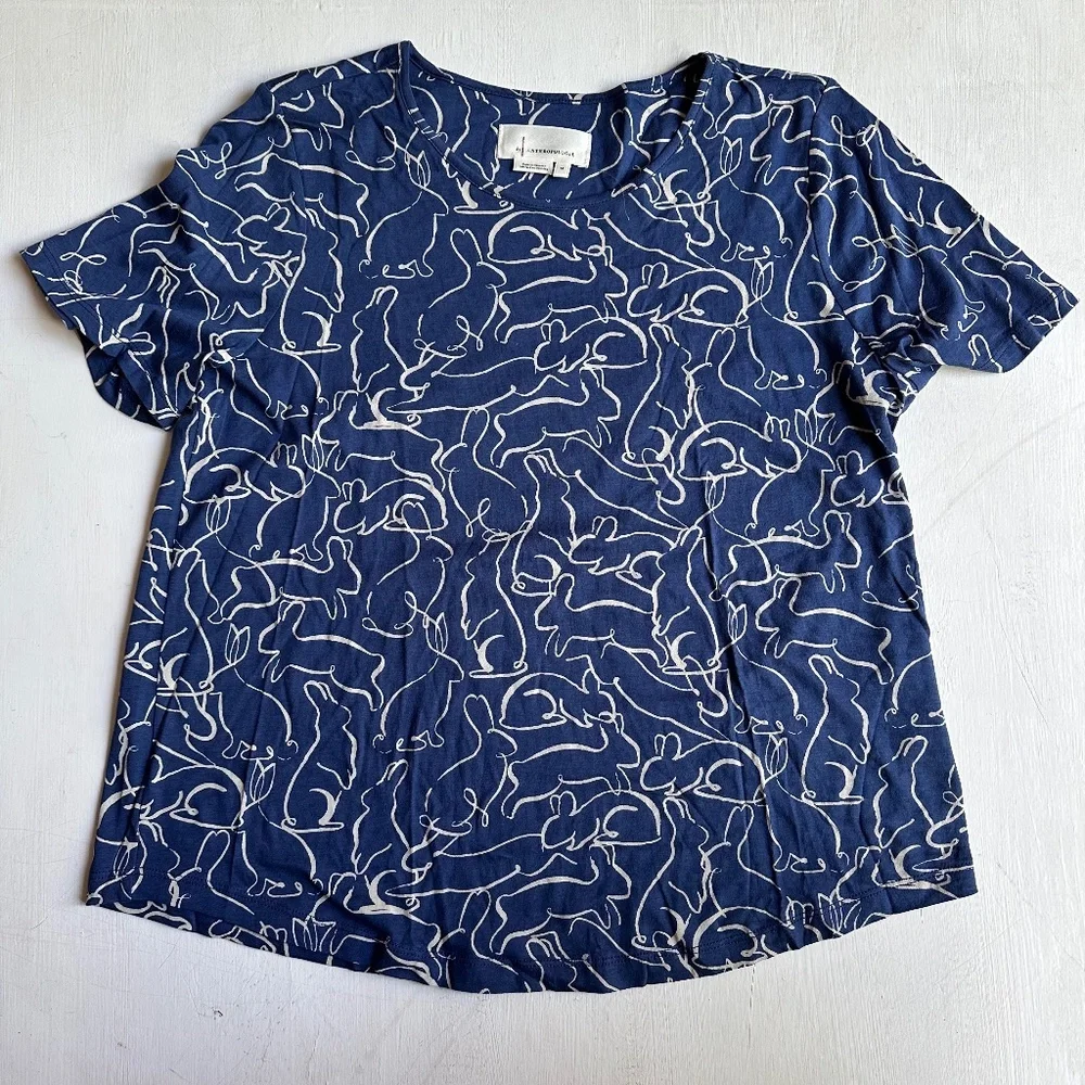 Anthropologie Blue Bunny Novelty Print Weekend Tee - Picture 2 of 9